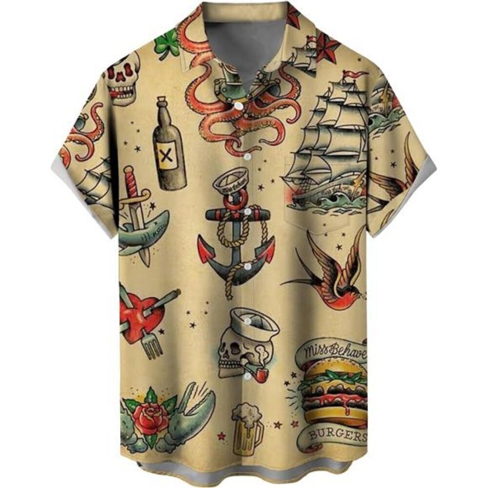 Casual Hawaiian Button Up Shirts Men Short Sleeve Printed